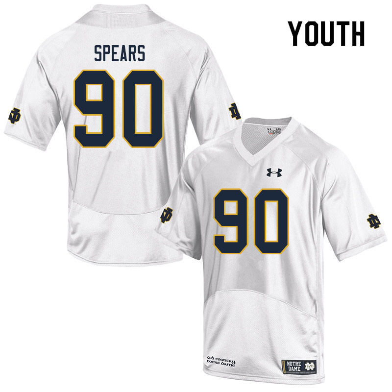 Youth NCAA Notre Dame Fighting Irish #90 Hunter Spears Stitched College Under Armour Authentic White Football Jersey XH10Y38WA